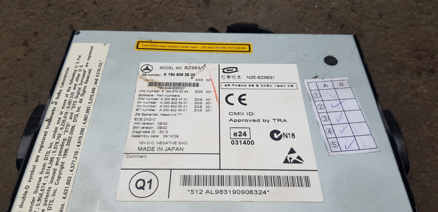 Mercedes W164 Headunit Comand Navigationssystem Radio A 1649063500 A 1648708094