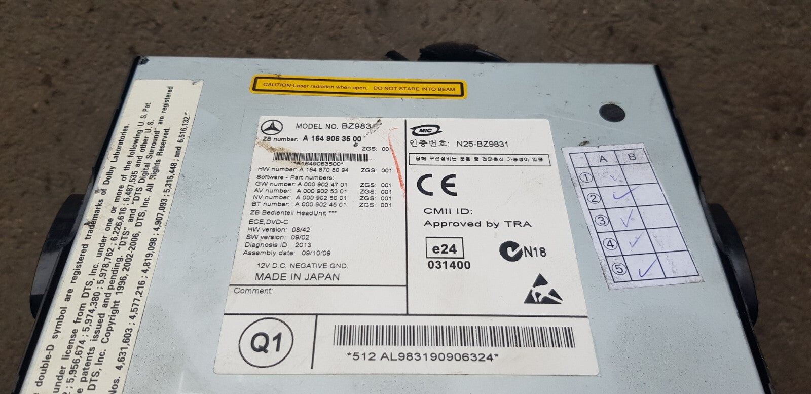 Mercedes W164 Headunit Comand Navigationssystem Radio A 1649063500 A 1648708094