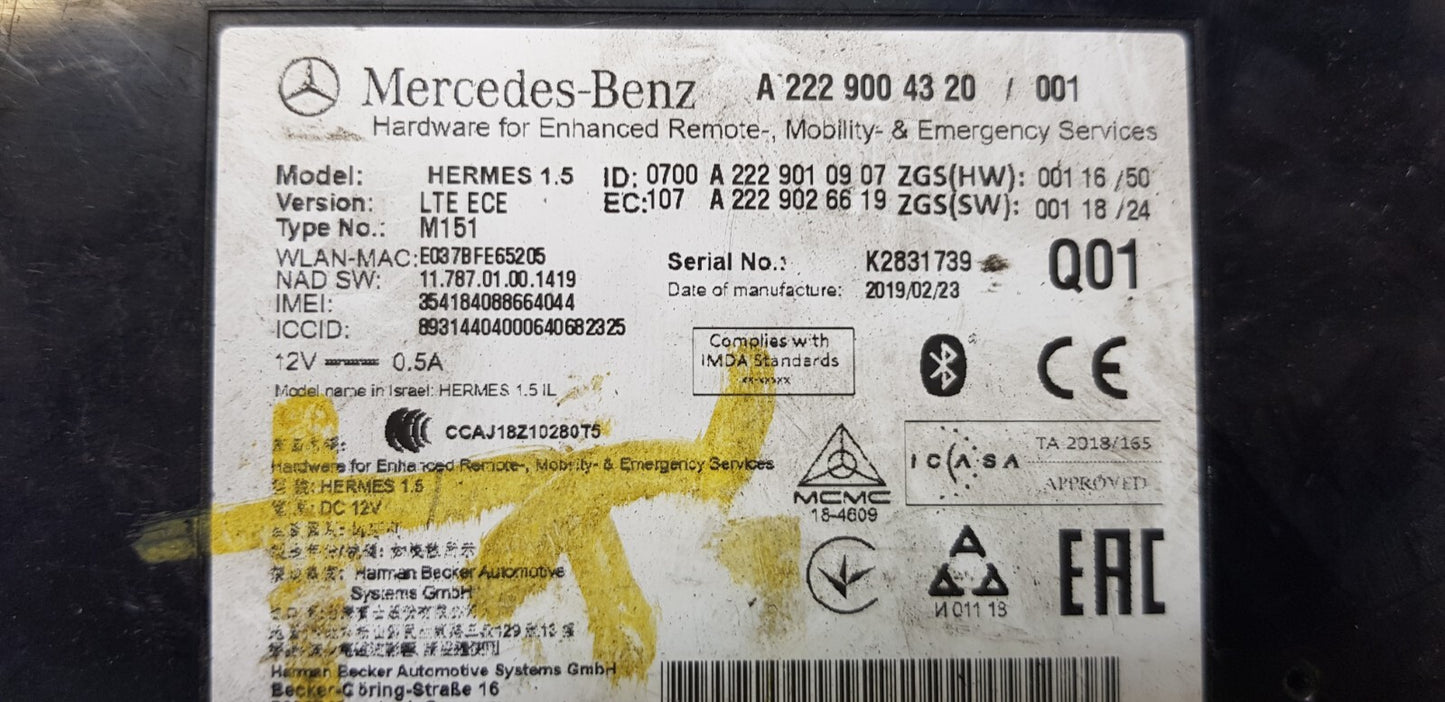 Mercedes C E Bluetooth Telematik Steuergerät A 2229004320 A 2229010907