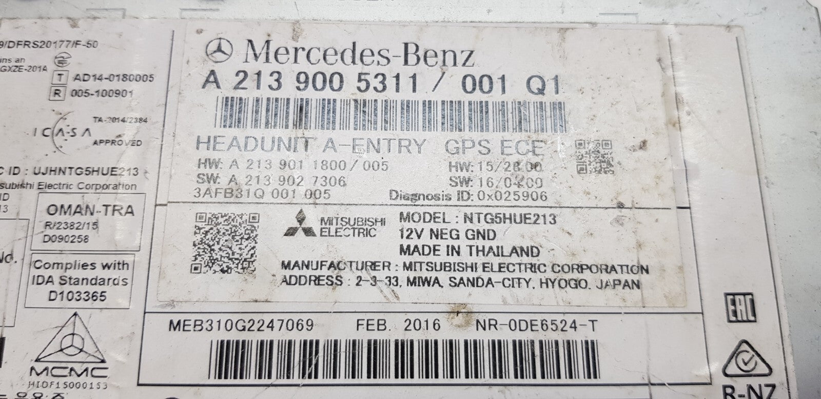 Mercedes W213 Headunit Navigationssystem A 2139005311 A 2139011800 mit PIN Code