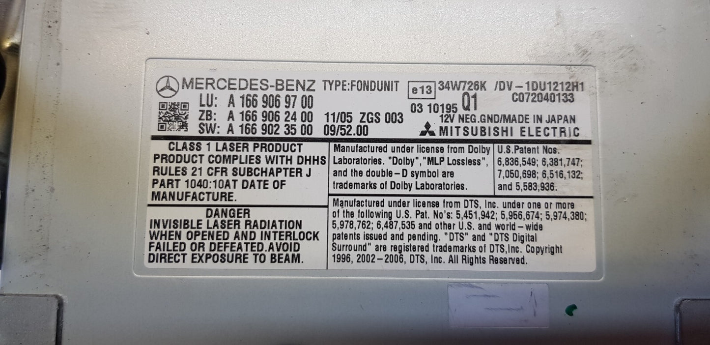 Mercedes W166 W212 W221 Bedienteil Entertainment DVD A 1669069700 A 1669023500