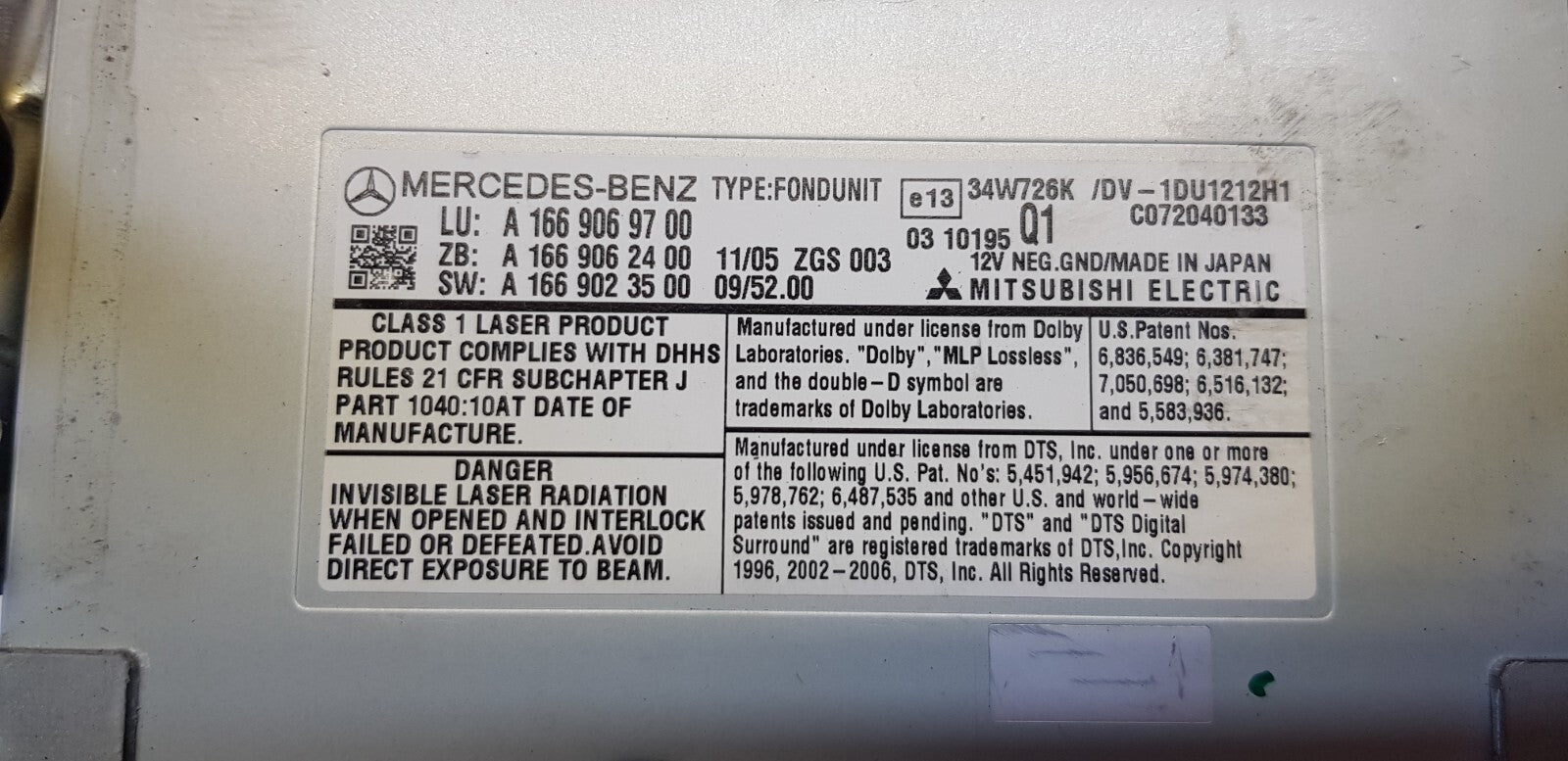 Mercedes W166 W212 W221 Bedienteil Entertainment DVD A 1669069700 A 1669023500