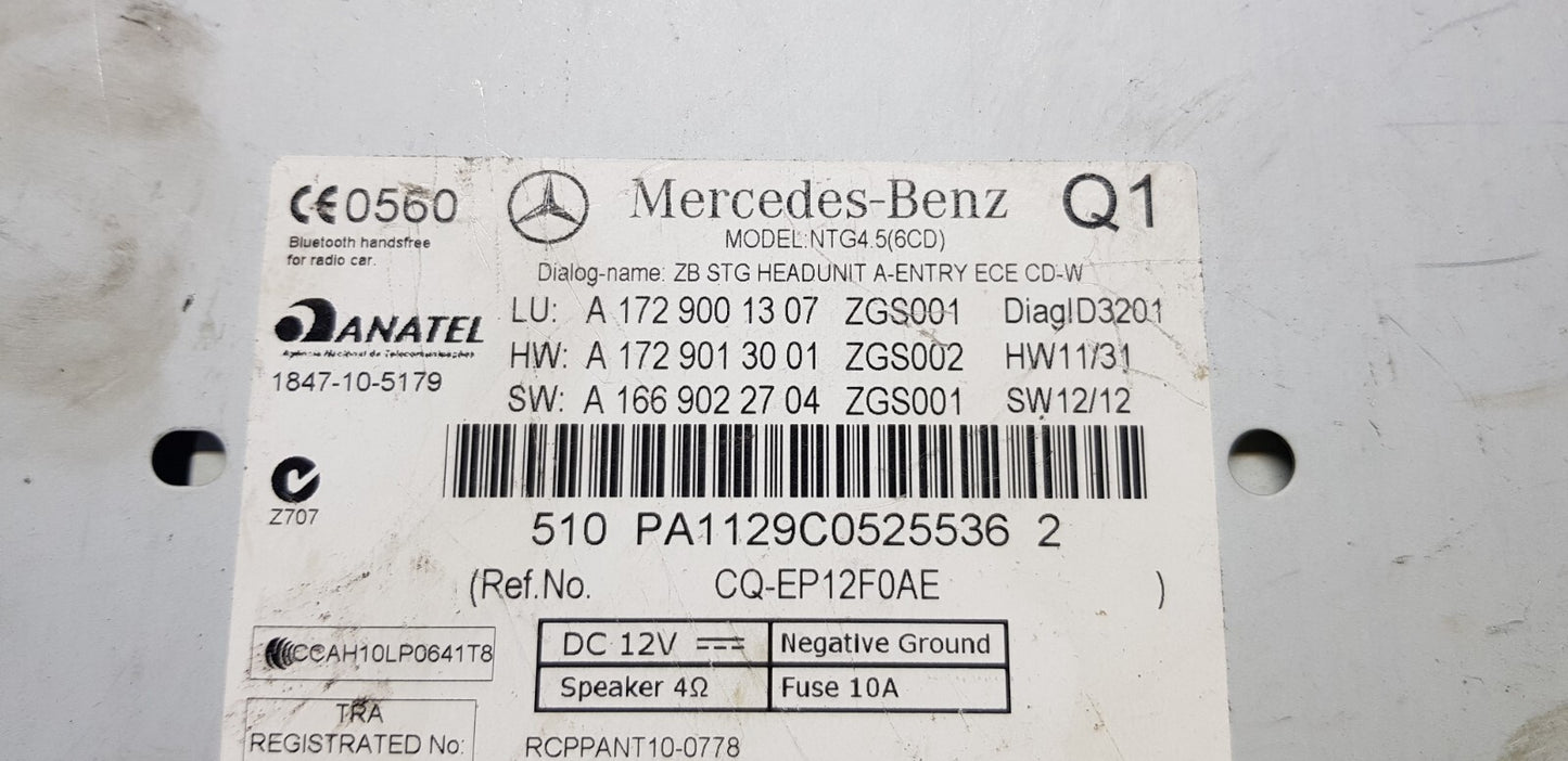 Mercedes R172 Headunit Comand Navigation A 1729001307 A 1729013001 mit PIN Code