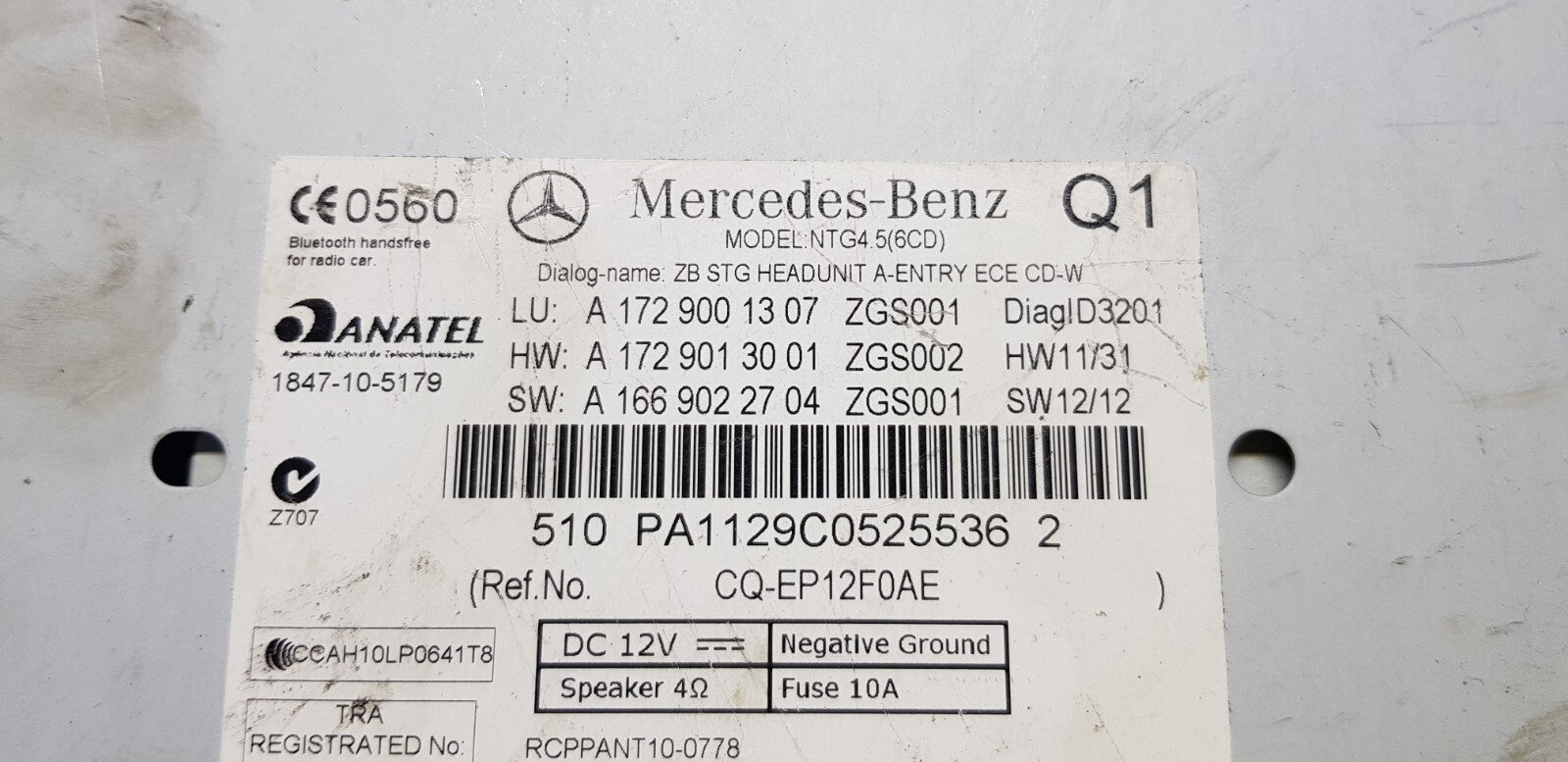 Mercedes R172 Headunit Comand Navigation A 1729001307 A 1729013001 mit PIN Code