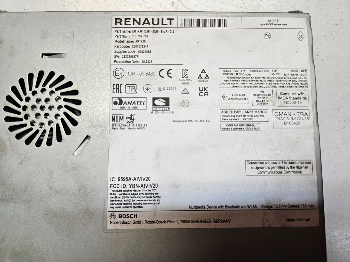 Renault Trafic Radio Navigation Audio Steuergerät 259157224R 7513752766 ♻️