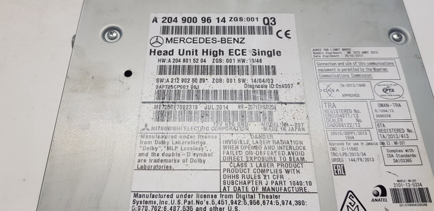 Mercedes W204 Headunit Navigation Comand A 2049009614 A 2049015204 mit PIN Code