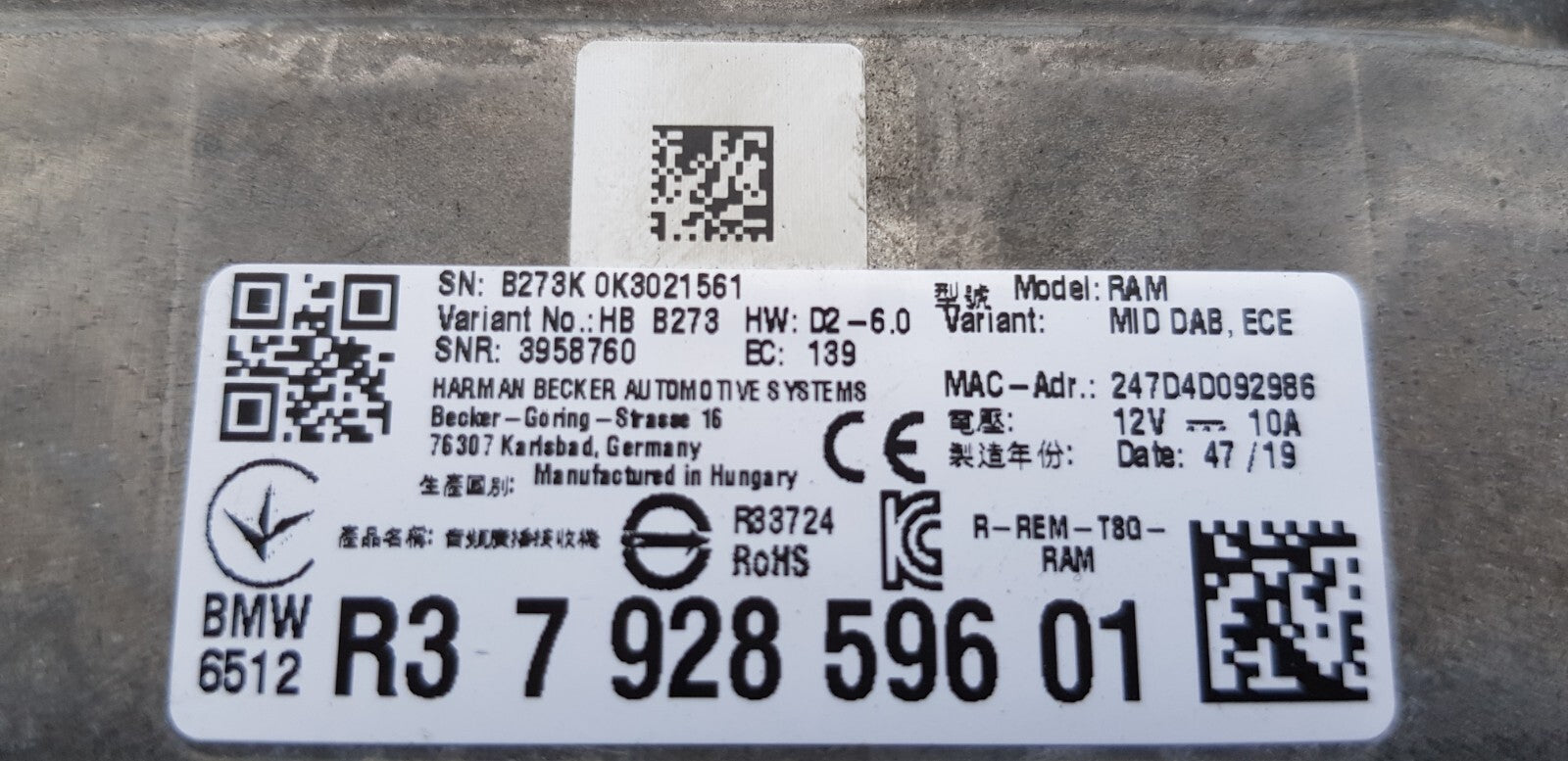 BMW Verstärker Steuergerät 6512 R3 7928596 01