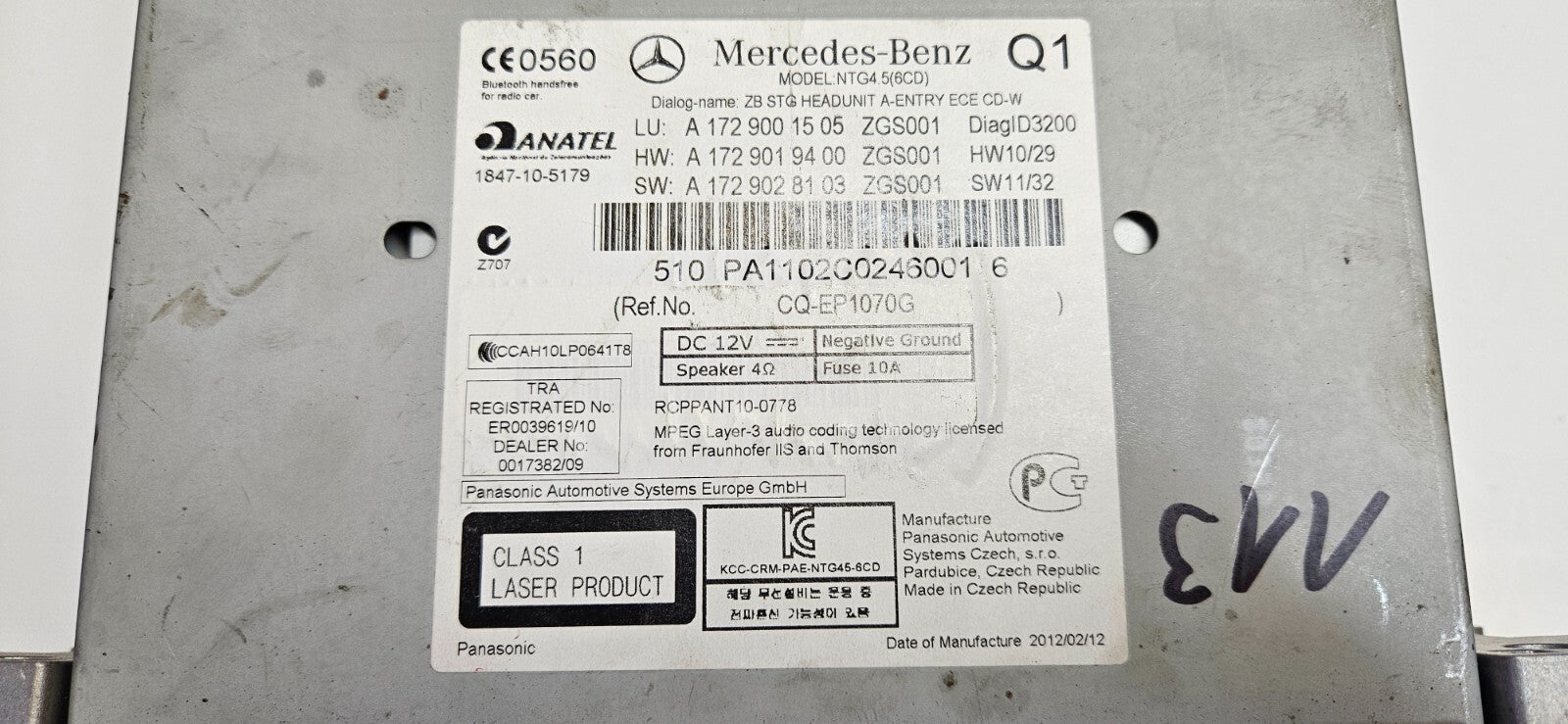 Mercedes SLK Headunit Comand Navigation A 1729001505 A 1729019400 mit PIN Code
